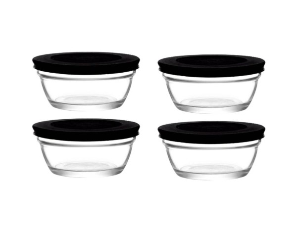 LAV Master Glas Schalen mit Deckel 4er Set Schwarz