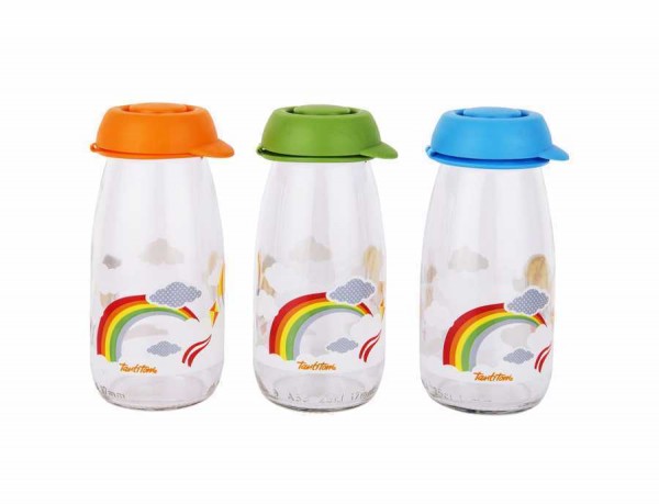 Trinkflasche Milchflasche Glas 3'er Set Regenbogen 250 ml