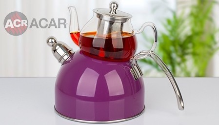 LILA Türkische Pfeifende Teekanne Glaskanne 0,8 - 2,5 Liter ACAR