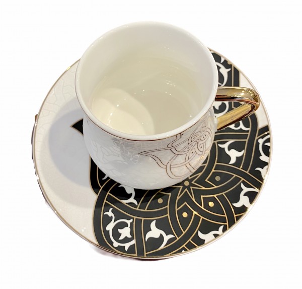 ANCIENT Design Teetassen Kaffeetassen Set Schwarz-Weiß 12-teilig