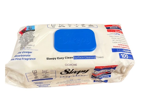 SLEEPY Easy Clean Reinigungstücher Feuchttücher mit Blaich-Zusatz 1-Pack 100 Blatt