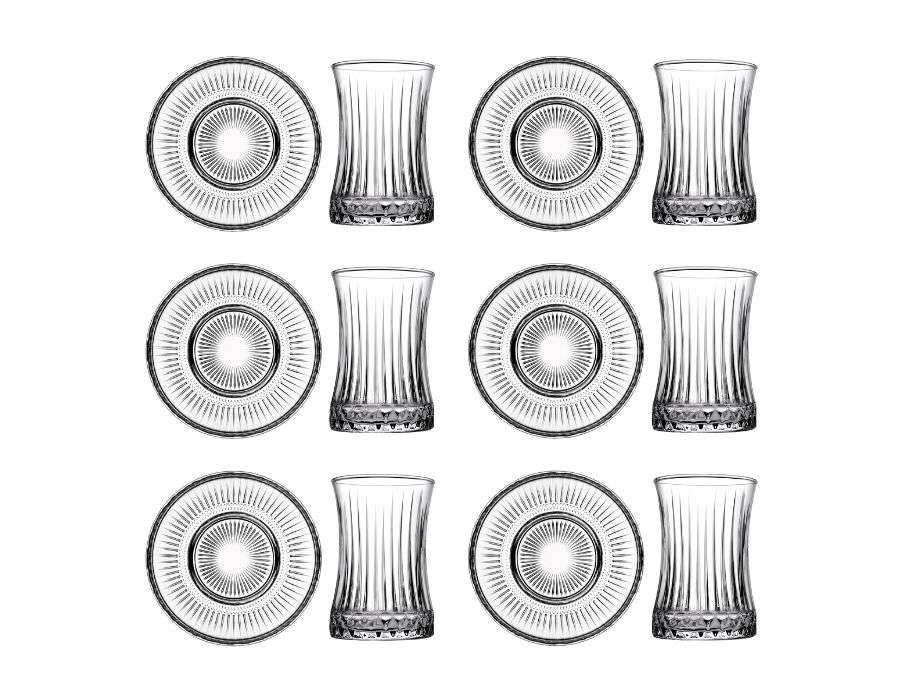 Pasabahce Elysia CiCi HOME - Lot De 12 Verres à Thé Turc - Aspect Cristal - 155 Ml - Avec Soucoupes - Lave-vaisselle Lot 12 Verres Soucoupes