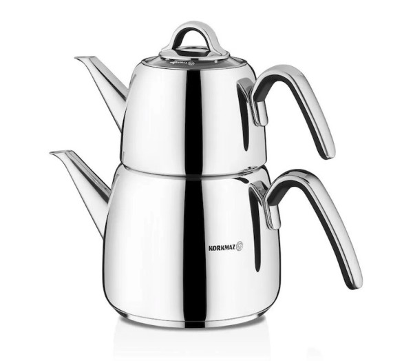 Korkmaz VERTEX A197 Türkische Teekanne Silber-Schwarz Induktion