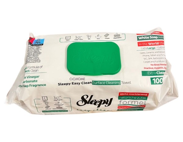 SLEEPY Easy Clean Reinigungstücher Feuchttücher mit Weisser Seifenzusatz 1-Pack 100 Blatt